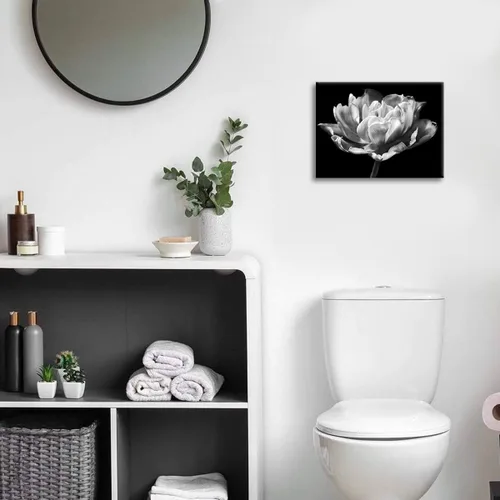 Vista 5 de Arte de pared en blanco y negro, decoración de pared moderna de baño para el hogar, pintura floral, arte de pared para baño, arte de pared