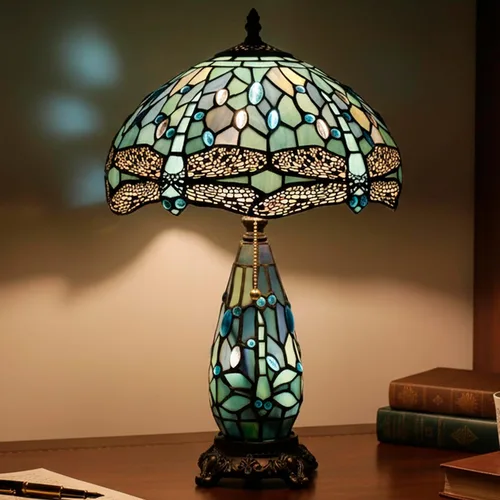 Vista 10 de Lámpara Tiffany de Vidrio Emplomado para Mesa de 12 x 19 Pulgadas Diseño Jarrón Madre e Hija Lámpara de Escritorio de Acento Luz Nocturna