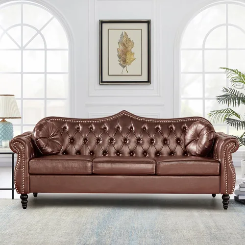 Vista 26 de AVZEAR Chesterfield - Juego de sofás seccional de 2 piezas para sala de estar, sofá tapizado en terciopelo moderno de mediados de siglo, sofá Blanco