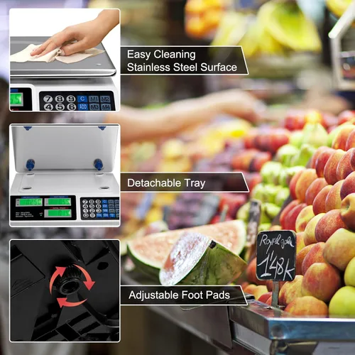 Vista 6 de S AFSTAR Báscula de computación electrónica de precios, báscula de pesaje de frutas y verduras de alimentos, 66 libras, batería recargable