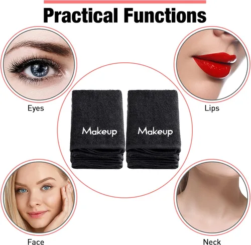 Vista 3 de Chumia 72 paños removedores de maquillaje de 13 x 13 pulgadas, toallas de maquillaje con bordado negro, reutilizables, toallas faciales suaves