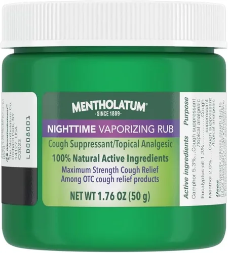 Vista 2 de Mentholatum Ungüento de Fricción Vaporizante Nocturno, Aroma a Lavanda, Supresor de Tos de Fuerza Máxima, Fricción Tópica para el Pecho y Pomada