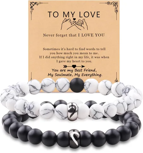 Vista 46 de 2 pulseras magnéticas para parejas, piedra natural negra mate, cristal para votos de amor eterno, juego de pulseras de cuentas de piedra de energía