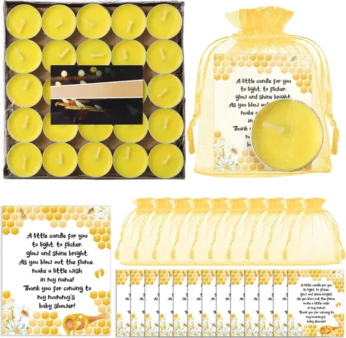 Vista 7 de Amyhill Juego de 100 regalos de fiesta de oso para baby shower, incluye velas azules sin perfume, velas de regalo neutras de género, tarjetas
