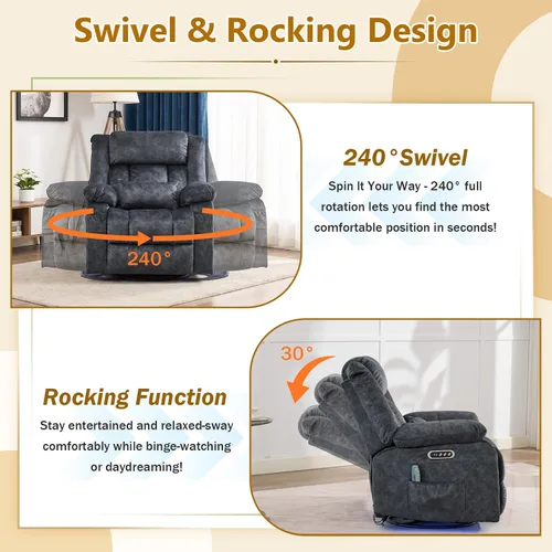Vista 4 de Silla reclinable giratoria eléctrica, reclinable mecedora eléctrica de Gris