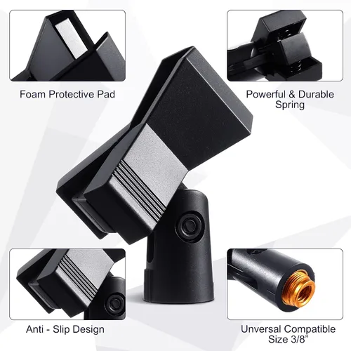 Vista 3 de 4 clips de micrófono para soportes con 4 adaptadores ajustables, soporte de micrófono, abrazadera de soporte de micrófono inalámbrico con adaptador