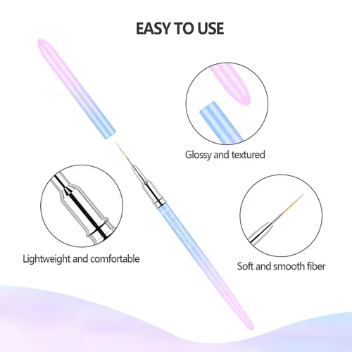 Vista 3 de Cepillo delineador para uñas, 6 pinceles finos para arte de uñas, cepillo profesional para detalles de uñas para esmalte de gel, tamaños