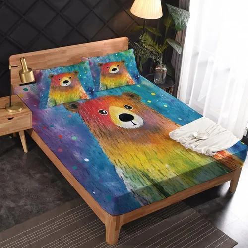 Vista 2 de Bear Sheets tamaño individual – Sábanas de cama de animales de dibujos animados, microfibra suave y bolsillo profundo, sábanas y fundas de almohada