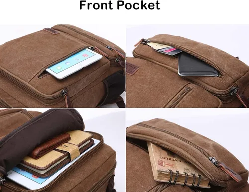 Vista 5 de Mochila de lona vintage, mochila resistente para senderismo y campamento, mochila casual para hombres y mujeres, se adapta a portátiles de 15.6 Café