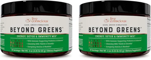 Vista 9 de Live Conscious Beyond Greens Superfood Powder – Delicioso polvo deshinchante Super Greens – Mezcla de verduras Matcha con clorella, equinácea