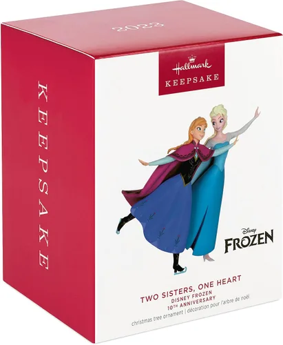 Vista 3 de Hallmark Keepsake Disney - Adorno navideño de princesa 2023, 10 aniversario de Frozen Two Sisters, One Heart