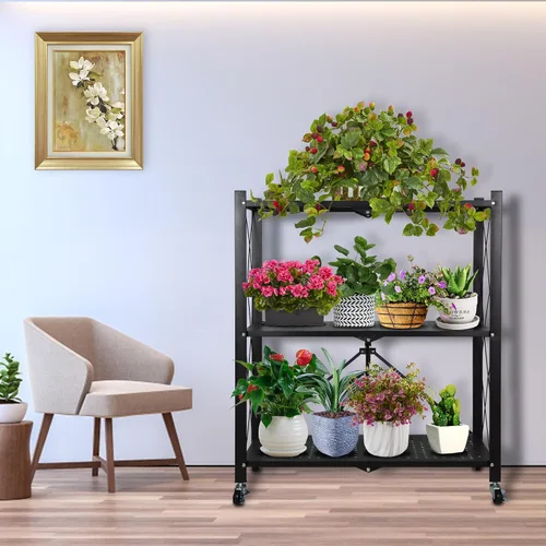 Vista 5 de Soporte de metal para plantas, estante plegable de 3 niveles para flores