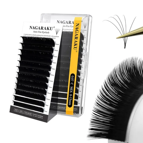 Vista 7 de NAGARAKU Easy Fan - Extensiones de pestañas prefabricadas en abanico de 3 capas, pestañas autoflorecientes de mega volumen, pestañas automáticas