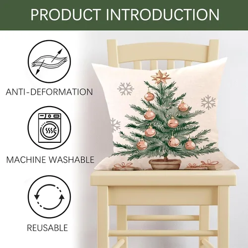 Vista 4 de Juego de 4 fundas de almohada decorativas para árbol de Navidad de invierno, 18 x 18 pulgadas, con medias de manoplas, regalos para porche