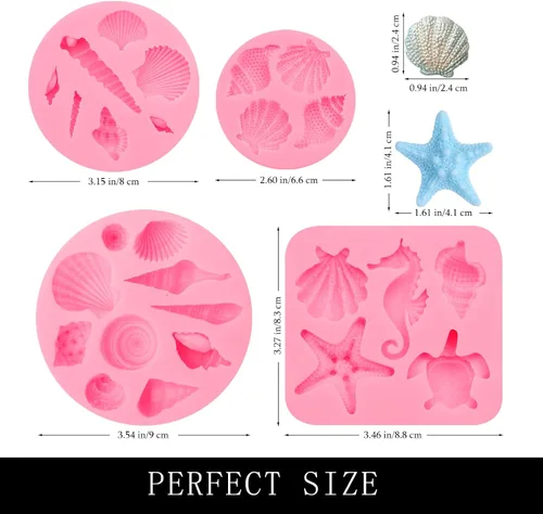 Vista 2 de Moldes para fondant de cuerno de concha, molde de conchas de chocolate con estrellas de mar marinas y tortugas para decoración de pasteles, arcilla