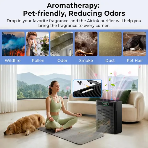 Vista 8 de Airtok AP3001 - Purificadores de aire para el hogar, habitación grande de hasta 1848 pies cuadrados, purificador de aire HEPA para dormitorio, Negro