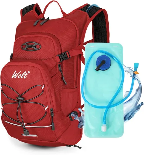 Vista 8 de WOLT Mochila de hidratación 18L para senderismo, mochila de agua con bolsa de agua de 2L para hombres y mujeres, paquete de hidratación para correr