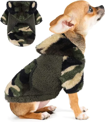 Vista 10 de Suéter con capucha de forro polar para perros pequeños, hembras y machos, ropa cálida de invierno para cachorros, Chihuahua Teacup, Yorkie, suave