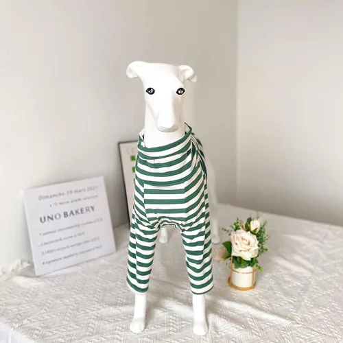 Vista 2 de Greyhound Clothes - Mameluco básico de algodón suave con cuello alto a rayas, chaleco de manga larga, sudadera elástica, pijama para perro italiano