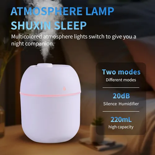 Vista 3 de Mini humidificador portátil pequeño humidificador de niebla fría escritorio personal alimentado por USB súper silencioso para viajes, automóvil
