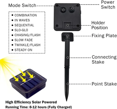 Vista 4 de Paquete de 2 luces de cadena solar de 200 LED, 85.2 pies 8 modos de luces de cadena solar para exteriores, luces de cadena impermeables