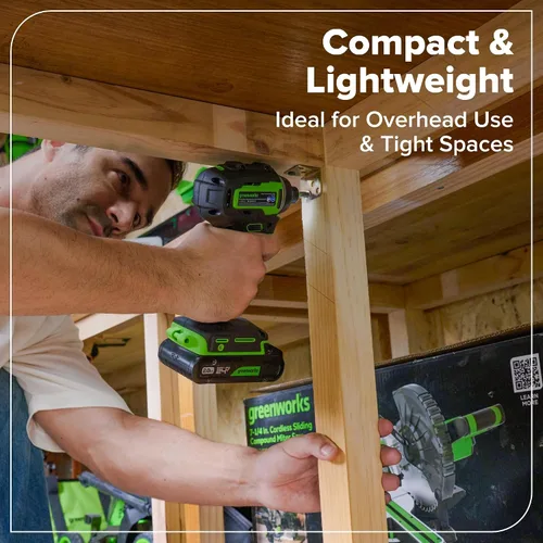Vista 14 de Greenworks - Taladro inalámbrico sin escobillas de 24 V, 400 pulgadas-libras más combo de destornillador de 1950pulgadas-libras, alto par, ligero