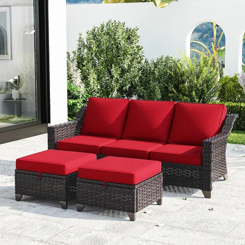 Vista 35 de Joyside Juego de 2 sillas de mimbre para patio, muebles de ratán para exteriores con reposabrazos anchos y cojines gruesos, tamaño grande mejorado