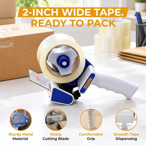 Vista 2 de Tape King Pistola dispensadora de cinta de embalaje, pistola de cinta de mano con 1 cinta de embalaje transparente (2 pulgadas de ancho) - Cinta