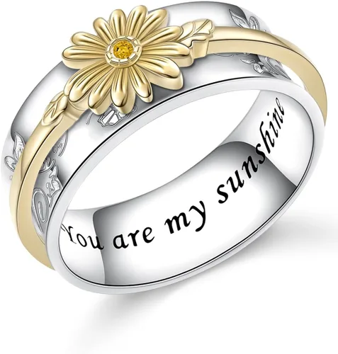 Vista 7 de Anillo giratorio para aliviar la ansiedad con margaritas You Are My Sunshine Flower Fidget Ring de plata esterlina TDAH para aliviar el estrés