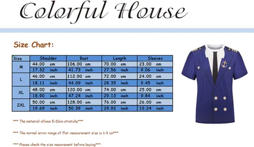 Vista 7 de Colorful House Mens Sailor Boat Captain T-Shirt Nautical Cruise Themed Yacht Rock Parties Costume