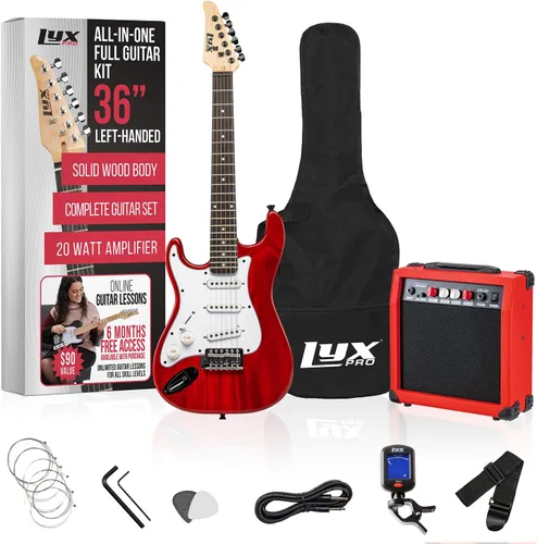 Vista 11 de LyxPro Guitarra eléctrica de 36 pulgadas y kit para niños con guitarra para principiantes de tamaño 3/4, amplificador, seis cuerdas, dos púas, Azul