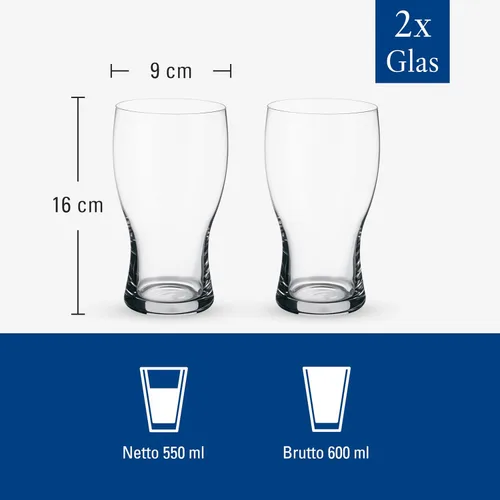 Vista 5 de Villeroy & Boch Purismo - Juego de 2 vasos para cerveza, 6.25 in/22 oz, cristal transparente