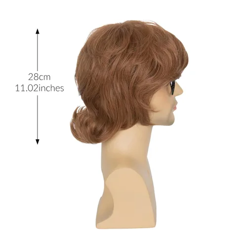 Vista 4 de Miss U Hair - Pelucas cortas onduladas de los años 70 para hombres con lentes de dientes falsos para fiesta de Halloween