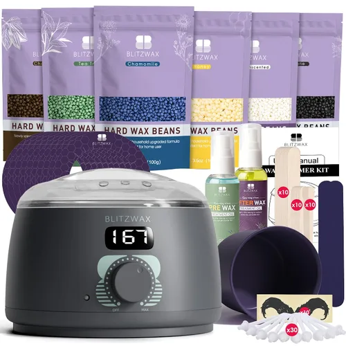 Vista 16 de BLITZWAX Kit de depilación brasileña y bikini para mujer, calentador de cera dura para cara, piernas y cuerpo, kit de depilación en casa, apto