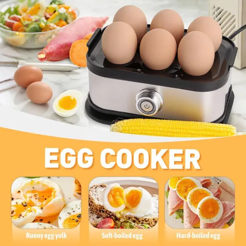 Vista 4 de Runsgo Olla de huevos con cierre automático, olla eléctrica para huevos 2025 con capacidad para 6 huevos, cocida dura, media, olla de huevos
