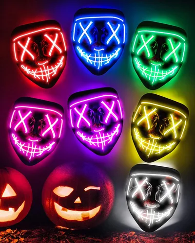 Vista 8 de Sago Brothers Halloween Mask LED Light up Purge Mask Purge Mask CostumeHalloween Masks costume for Men Women Kids
