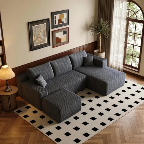 Vista 69 de Sofá modular moderno de 96 pulgadas para sala de estar, sofá modular tapizado sin hueso con bolsillos, cómodo sofá nube con diván en forma de L Negro
