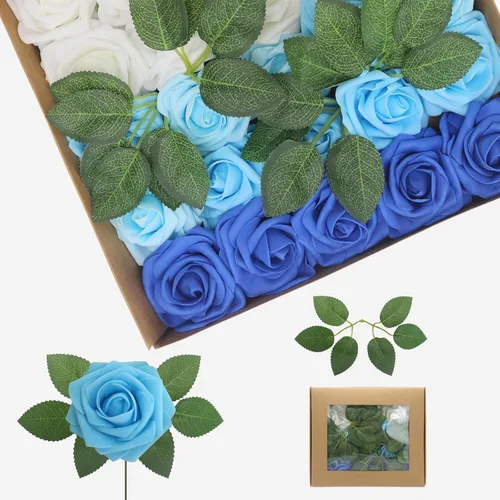 Vista 17 de Flores artificiales, rosas falsas de espuma de aspecto real, combo de flores artificiales de boda para ramos de boda, centros de mesa, arreglos