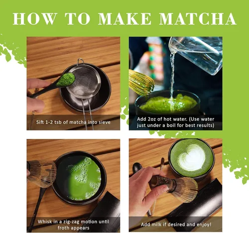 Vista 7 de BambooMN Batidor Matcha y colador de té - Juego de ceremonia de té japonés