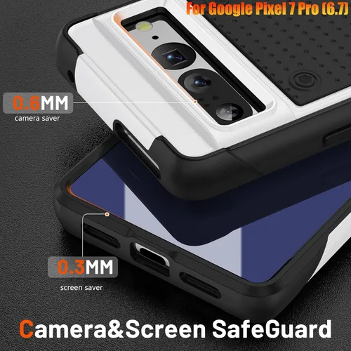Vista 4 de Funda resistente para Google Pixel 7 Pro de 6.7 pulgadas, 4 esquinas con bolsas de aire [protección contra caídas de 12 pies], agarre texturizado