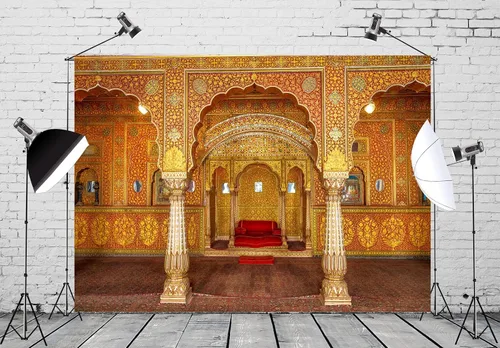 Vista 3 de BELECO Telón de fondo de tela de 5 x 3 pies del palacio real indio, sala de audiencia privada en el trono de Anup Mahal y Maharaja con tallas