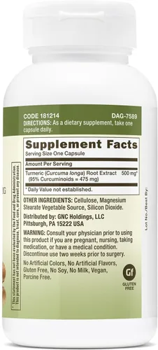 Vista 2 de GNC Curcumina de cúrcuma 500 mg, vegano, 100 cápsulas