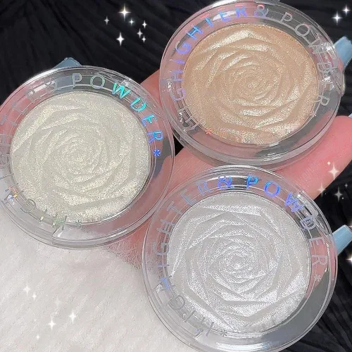 Vista 6 de evpct Iluminador facial de perla blanca y plata, maquillaje de brillo con purpurina de diamantes brillantes, paleta de sombras de ojos en polvo