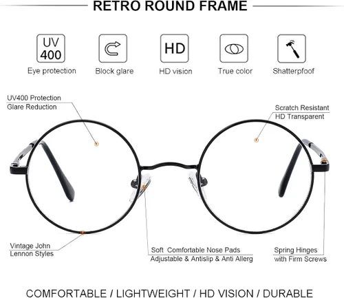 Vista 4 de Gleyemor John Lennon - Lentes de sol polarizados pequeños y redondos para hombres y mujeres, círculos hippie, lentes rojos y amarillos