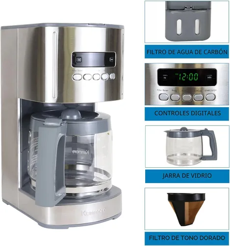 Vista 4 de Kenmore Cafetera de Goteo – Máquina de Café Programable con Jarra de Vidrio, Preparación Regular y Fuerte, Apagado Automático, Depósito de Agua