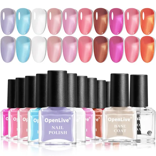 Vista 9 de OpenLive Juego de esmaltes de uñas con purpurina, 10 colores con 2 esmaltes de uñas base y capa superior