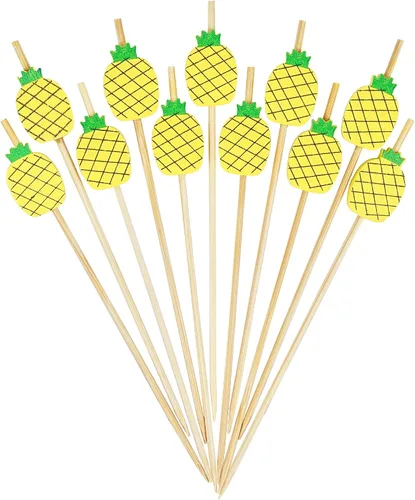 Vista 16 de Minisland Palillos de cóctel de hojas de piña de sandía mixtos, palillos de bambú de 4.7 pulgadas de largo para aperitivos, comida hawaiana