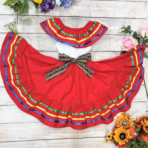 Vista 2 de unik Vestido de fiesta tradicional mexicano de cinco de mayo para niña, talla 4-14