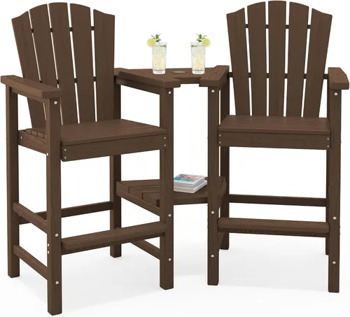 Vista 35 de KINGYES Aruba - Juego de 4 sillas Adirondack altas de HDPE con bandejas de conexión dobles, silla Adirondack de altura de barra en relieve para 2
