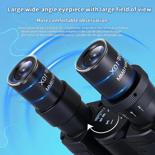 Vista 5 de Microscopio binocular 40X-2500X, oculares WF10x y WF25x, iluminación LED, con soporte para pieza de mano, para principiantes, microscopio